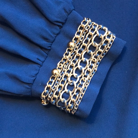 Double Zero NWT gold chain cuff chiffon top M - Picture 2 of 7